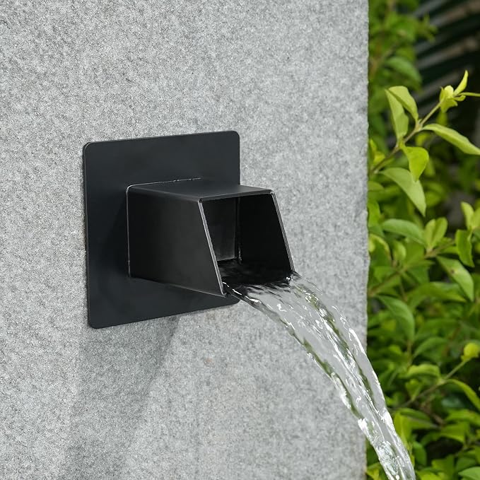2 Inch 316 Stainless Steel Square Water Fountain Spout with Integrated Spray Baffle, Waterfall Spillway Scupper for Outdoor Decors, Pools, Ponds, Water Walls (Black)