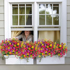 ADXORA 12 Bundles Artificial Flowers,Faux Plants for Spring Summer Decoration, UV Resistant Colorful Violets Eucalyptus for Outside Home Planter Porch Patio Yard Decor