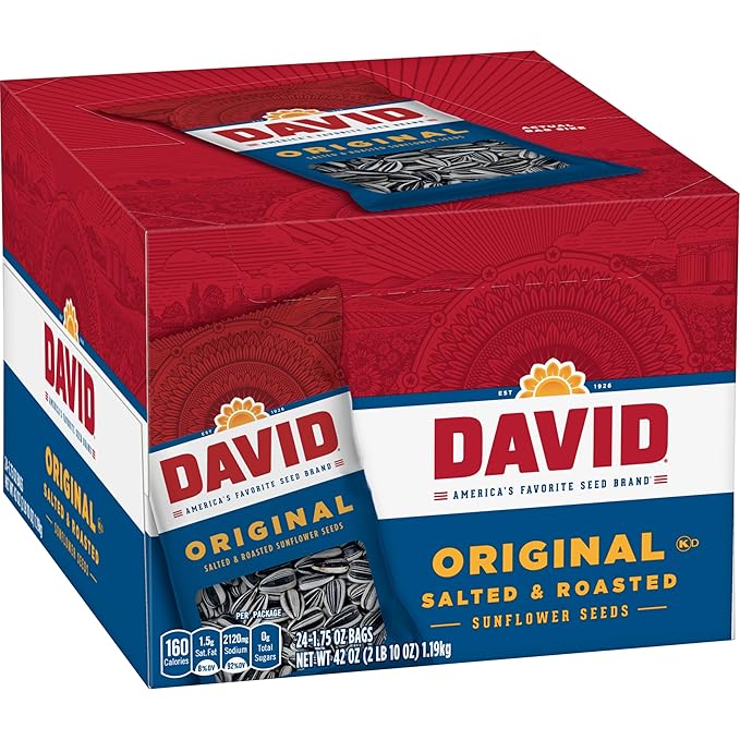 DAVID Sunflower Seeds, Original Flavor, Easter Basket Stuffer for Baseball Players, 1.75 oz. (Pack of 24)