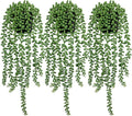 LOYWREE 3Pcs Fake Plants Indoor Artificial String of Pearls Plant in Black Pots, Realistic Green Faux Succulent Hanging Plants for Shelf Decor Desk Home Garden Decorations