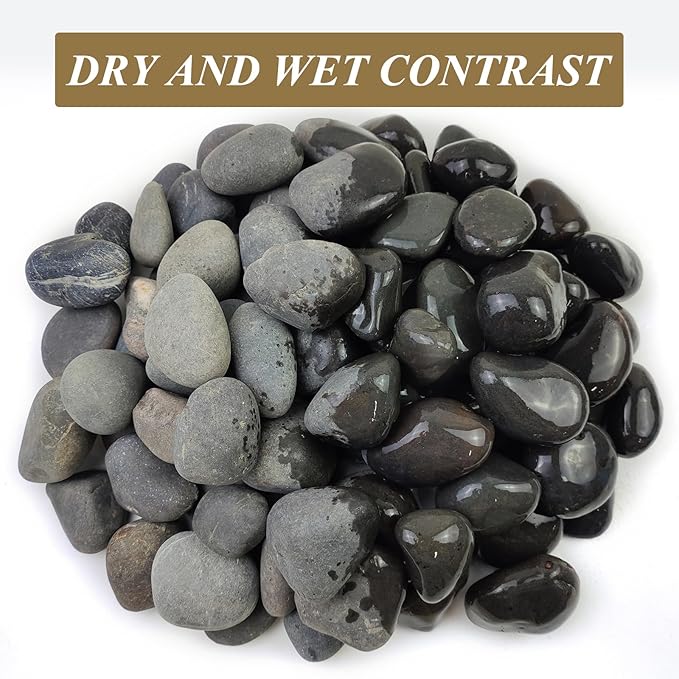 FANTIAN 40 lbs Natural Black Rocks Mexican Beach Pebbles, 2-3 Inch Decorative Black River Rocks for Landscaping, Garden, Paving, Fountain, Walkways and Outdoor Decorative Stones