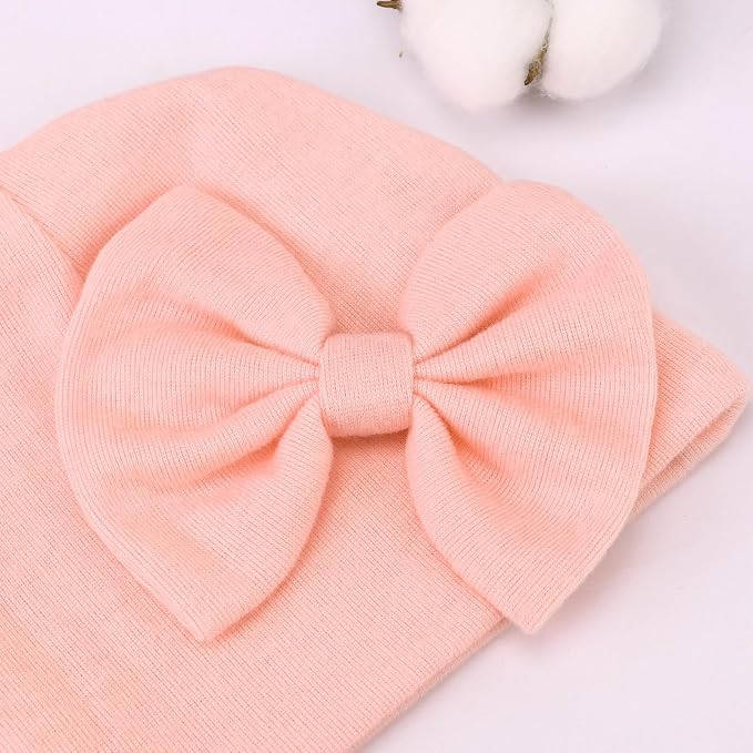 BQUBO Newborn Baby Girls Hats Mittens Set Hospital Hat Beanie Infant Bow Hats Baby Cotton Gloves for 0-6 Months