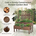 Giantex Raised Garden Bed with Trellis, 2-Tier Standing Planter Box with Legs and Drain Holes, Outdoor Elevated Garden Trellis for Vine Climbing, Flower Vegetable Fruit Herb Growing, Coffee Brown
