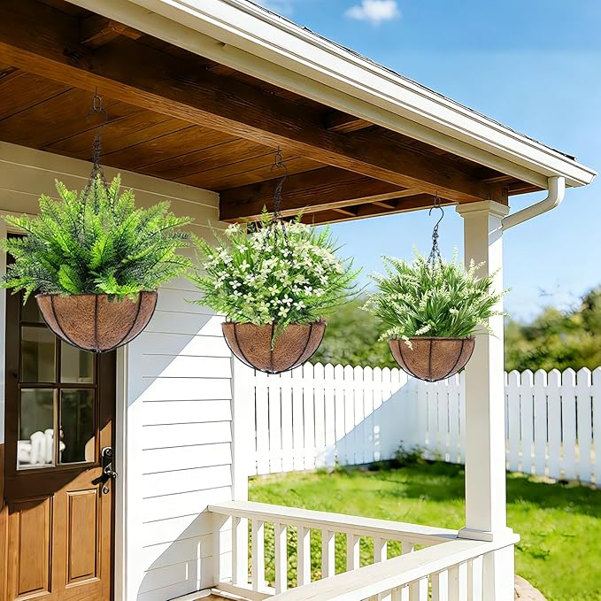 TURNMEON 12 Bundles 4 Styles Fake Plants Artificial Plants Outdoor, UV Resistant No Fade Fake Flowers Outdoor Faux Plants Boston Fern Lavender Plastic Greenery Shrubs for Outside Gardens Home Porch