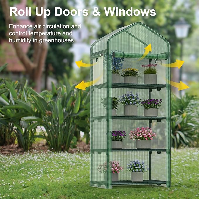 Mini Greenhouse 4-Tier Small Greenhouses for Outdoor Indoor 27"x19"x63" Portable Greenhouse w/ Screen Windows & Waterproof PE Cover Green House for Backyard Balcony Seedling Raising