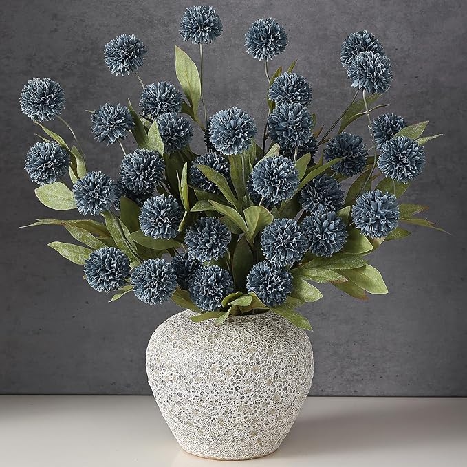 VIERENA 12 Pcs Faux Silk Pompon Mum Artificial Flowers for Vase -27", Bulk Fake Chrysanth Branches with Stems for DIY Bouquet Centerpieces Wedding Fillers Arrangements Shower Decorations (Dark Blue)