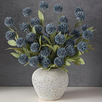 VIERENA 12 Pcs Faux Silk Pompon Mum Artificial Flowers for Vase -27", Bulk Fake Chrysanth Branches with Stems for DIY Bouquet Centerpieces Wedding Fillers Arrangements Shower Decorations (Dark Blue)