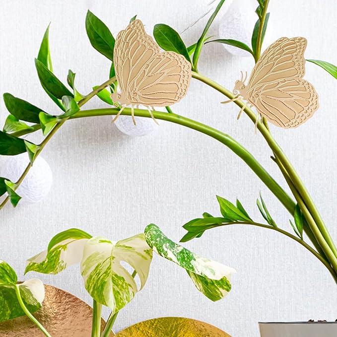 Rainteam Plant Animal Decor Brass Plant Charms for Live Plants Cute Animal Plant Hanger Ornaments for Pots Garden Plant Decorations Plant Accessories Gift for Plant Lovers(2 Butterfly)