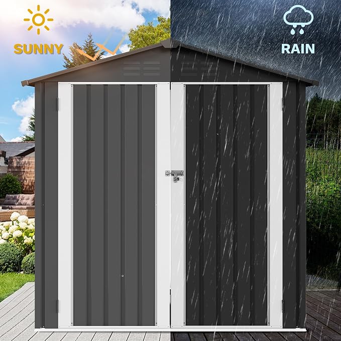 DWVO 6x4ft Metal Outdoor Storage Shed, Lockable Tool Storage Sheds, Oversized Steel Garden Sheds with Sloped Roof for Backyard, Patio, Garage, Lawn, Dark Gray