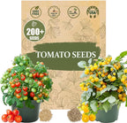 Dwarf Duo Tiny Tim Tomato Seeds - 100+ Red & 100+ Yellow Dwarf Tomato Variety, Cherry Tomato Seeds for Containers, Balcony, Patio, Pots, Indoor Outdoor Gardening, Heirloom, Non-GMO, Easy to Grow