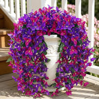 Artificial Flowers for Outdoors Fake Purple Fuchsia Bougainvillea Hanging Flower Decoration, 2Pcs Realistic Faux Silk Plants Long Trailing Vines, Spring Decor for Porch Patio Balcony Planter Yard