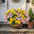 Artificial Flowers for Outdoor Fake Plants for Spring Decoration,Faux Eucalyptus Flowers for Planter UV Resistant Lifelike for Home Porch Garden (Yellow/Pink)
