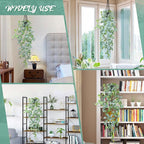 LOYWREE Fake Hanging Plants - Small Potted Plants with Green Eyebrow-Leaf Trailing Vines, Indoor Outdoor Aesthetic Decor for Office, Living Room Shelf & Home Accent (Black Pot)