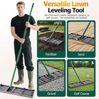 30"x10" Lawn Leveling Rake, Heavy Duty Lawn Leveler with 33"-77" Adjustable Handle, Foldable Ground Leveling Tool for Soil, Sand, Gravel, Ergonomic Design for Lawns, Golf Courses and Backyards
