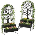 Arched Outdoor Planter Box with Trellis Set of 2 for Climbing Plants, 2 Tiers Metal Privacy Planters for Patio, Raised Garden Bed with Legs, for Vegetables, Balcony, 75.2 x 22 x 34.6 Inch, 2PCS, Black