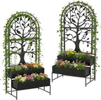 Arched Outdoor Planter Box with Trellis Set of 2 for Climbing Plants, 2 Tiers Metal Privacy Planters for Patio, Raised Garden Bed with Legs, for Vegetables, Balcony, 75.2 x 22 x 34.6 Inch, 2PCS, Black