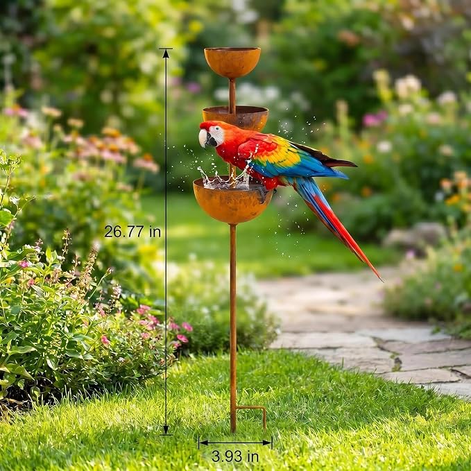 Metal Rainwater Collector Garden Stake, Outdoor Garden Plant Support | 2026 Model New Three-Tier Bird Bath and Butterfly/Bee Watering Station, Garden Decorative Ornament, 26.7 inches 1pcs