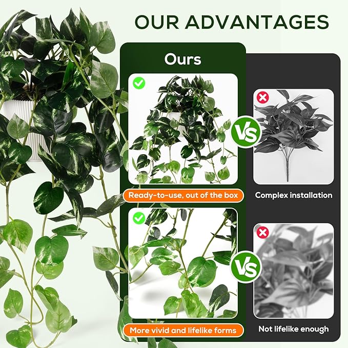 Fake Plants,Artificial Plants Indoor Faux Silk Hanging Pothos Fake Plants for Home Decoration, Low Cost and Easy Maintenance