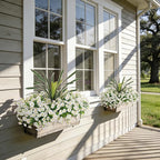 INXUGAO Artificial Flowers for Spring Outdoors Fake Plants Outside, 12 Bundles Silk Morning Glory with Eucalyptus UV Resistant Realistic Faux Flowers for Porch Planter Garden Patio Decor (White)