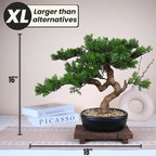 Artificial Bonsai Tree 16" Tall with Realistic Wood and Ceramic Pot, Fake Plants for Home, Bedroom and Office Desk, Japanese Decor