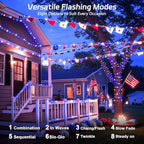 cshare Red White and Blue Solar Fairy Lights, Memorial Day Lights Waterproof Outdoor 39.4ft 120LED 8 Modes Memory Function Independence Day Memorial Day Decorations, CS-SL-5M