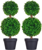 HOMCOM Set of 2 23.6" Artificial Ball Boxwood Topiary Trees with Pot, Indoor Outdoor Fake Plants for Home Office & Living Room Decor
