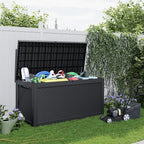 PatioZen 260 Gallon Resin Deck Box, Lockable Patio Outdoor Storage Box for Furniture, Garden Tools and Tools Storage, Waterproof Outside Storage Boxes - Black