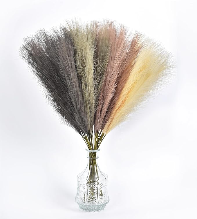LSKYTOP Beige Pampas Grass Decor,23Inch 16pcs Faux Pampas Grass Bouquets Artificial Pampas Fake Pampas Flower for Home Living Room Bedroom Vase Decor