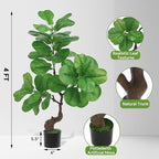 iilitphke Artificial Fiddle Leaf Fig Tree with Black Planter, 4FT Tall Fake Tree with Natural Wood Trunk for Home Decor, Faux Ficus Tree Fake Moss for Indoor Office Living Room