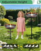 3" Deep Metal Bird Bath for Outdoors, Removable 13" Dia Bowl with Stable Upgrades Stake, Easy to Clean Birdbaths for Garden Yard Lawn Decor 1.4 Gallon