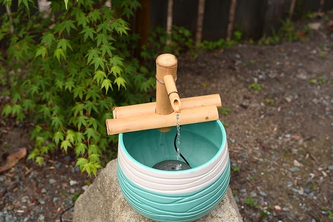Bamboo Accents 7" Adjustable Bamboo Fountain Kit with Pump – Compact Zen Water Feature for Bowls, Basins & Small Gardens, Indoor/Outdoor (Container Not Included)