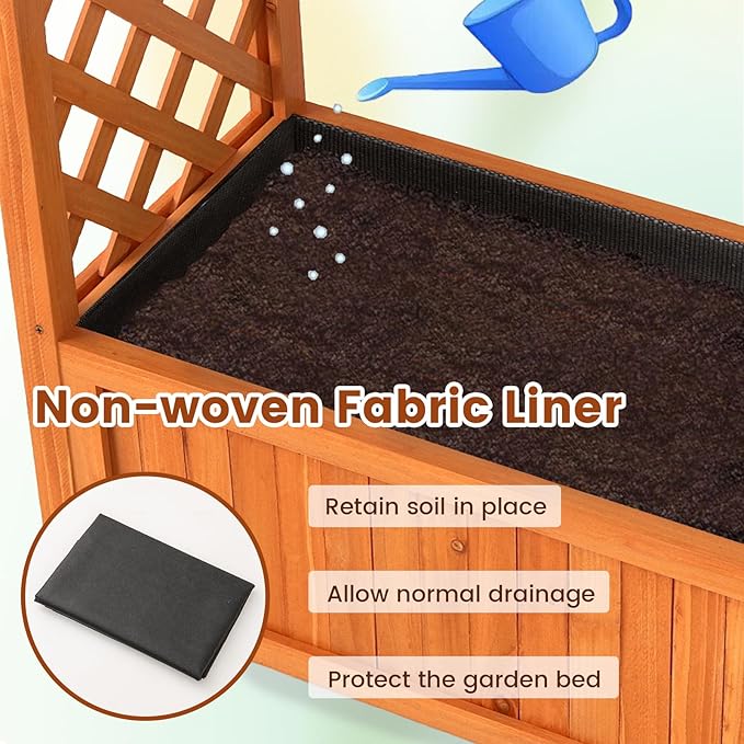 Giantex Raised Garden Bed with Arch Trellis, for Climbing Vine Flower Vegetable, Wood Planter Box with Liner & Drainage Design, Outdoor Plant Container for Yard Balcony (33"x14"x58")