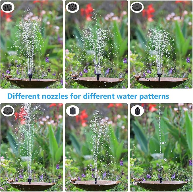 AISITIN 2.5W Solar Fountain Pump, DIY Outdoor Solar Water Fountain with 6 Nozzles and 4ft Water Pipe, Solar Powered Pump for Bird Bath, Ponds, Garden and Fish Tank Garden, Pond