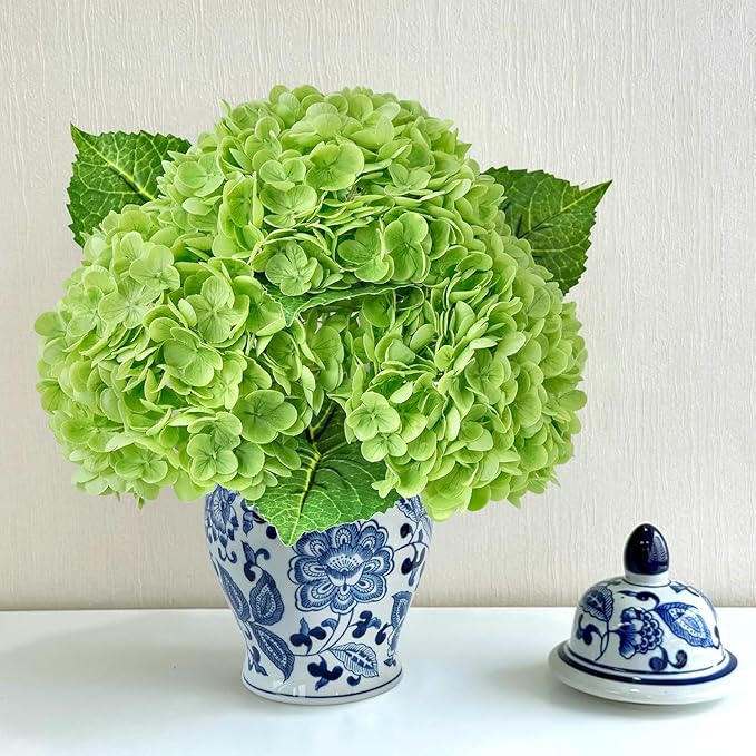ZYTUYO 3 PCS Dark Green Hydrangea Real Touch Artificial Flowers 21'' Latex Large Hydrangea with Long Stems for Wedding Table Centerpieces Indoor Kitchen Spring Home Decor Outdoor Porch