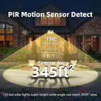 HMCITY 120 LED Solar Lights Outdoor with Motion Sensor and 3 Lighting Modes, IP65 Waterproof Wide Solar Wall Lights Ideal for Garden Patio Yard (Front Button 6Packs, White Shell-Warm White)