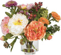 Nearly Natural Mini Artificial Peony Floral Arrangement, Faux Flowers for Table Shelf Decor, Assorted Colors