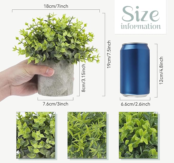 Lemonfilter Fake Plants, 3PCS Small Artificial Plants Indoor in Pots Plastic Eucalyptus Home Plant Desk Greenery Decor, Plastic Small Faux Potted Plant for Bathroom Bedroom Shelves Decor