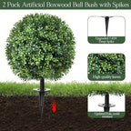Artificial Topiary Bushes for Outdoors with Spike, Boxwood Ball Fake Shrubs UV Resistant Faux Plants for Indoor Outdoor Fall Thanksgiving Halloween Decor (Artificial Topiary Boxwood Ball Tree)