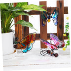 HANABASS 3Pcs Stained Glass Butterfly Plant Pot Hugger Decor - Metal Hanging Flower Planter Ornaments - Outdoor Garden Figurine Art for Potted Plants & Herbs