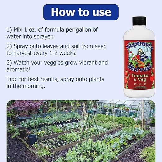 Neptune’s Harvest Organic Tomato & Vegetable Plant Fertilizer (2-4-2) - Liquid Plant Food w/Fresh Fish, Seaweed, Molasses, Yucca Extract, & Humic Acids - for Vegetable Garden (Quart (2 Pack))