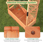 Giantex Raised Garden Bed with Trellis & Hanging Roof, Wood Planter Box with Bottom and Drainage Holes, Freestanding Garden Planter for Flower Vegetable Fruit Herb Climbing Vines, 43.5"x17.5"x72"