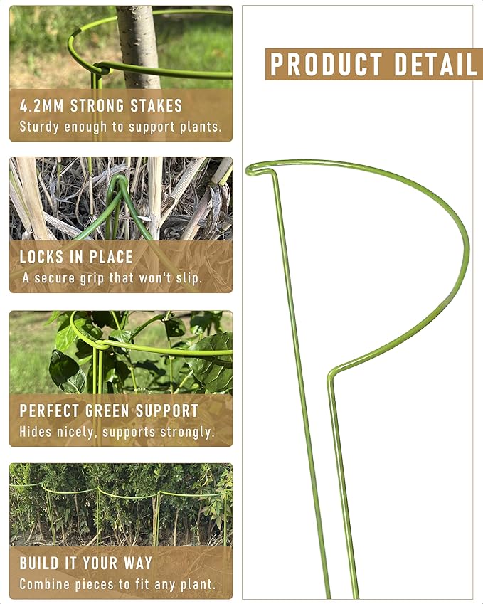 12-Pack Plant Support Stakes, Steel Stakes for Indoor Plants, Monstera & Peony Support, Tall Plant Sticks for Snake Plant, Climbing Vines, Metal Garden Stakes (10" W x 15.8" H)