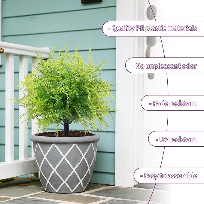 2 Pack 23.6" Artificial Fern Topiary Ball Trees with Ground Spike, Outdoor UV Resistant Fake Evergreen Trees Shrubs Bushes Artificial Plants Faux Bosten Fern Plants for Porch, Garden, Front Door