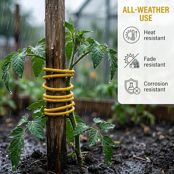Decoroca Soft Plant Ties for Support - 100' Reusable Waterproof Plant Wire, Garden Twist for Indoor & Outdoor Plants and Home Organizing（1pc/Yellow）