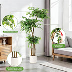 5FT Artificial Ficus Tree with White Planter and Pebbles,Faux Silk Tree with Lifelike Leaves and Realistic Trunk,Tall Fake Potted Plant for Home and Office Décor Indoor and Outdoor (5FT)