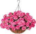 INSPRING Geraniums Artificial Flowers Hanging Basket for Outdoors Outside Spring Decoration, 8 Bundles Silk Flowers Fake Plants Look Real UV Resistant for Porch Home Patio Balcony Yard, Pink