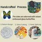 Tiffany Style Stained Glass Rose Planter,Vintage Floral Glass Planter, Candlestick Holder,Unique Home Decor Gift for Women, for Butterfly Enthusiasts, Mother's Day