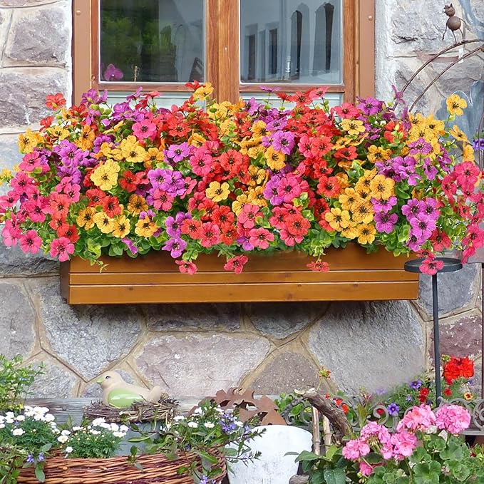 Waipfaru Artificial Flowers for Outdoors, 24 Bundles Faux Plants Outdoor, UV Resistant Artificial Plants Outdoor, Silk Fake Artificial Flowers for Outside Home Decor Planter Porch Patio Decoration