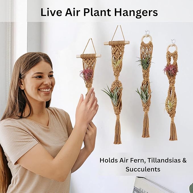 4 Pack Air Plants Holders, Wall Planters for Indoor Plants | Macrame Plant Hanger, Air Plant Hanger for Air Fern, Tillandsias, Live Houseplants & Succulent (NO Plant Included)
