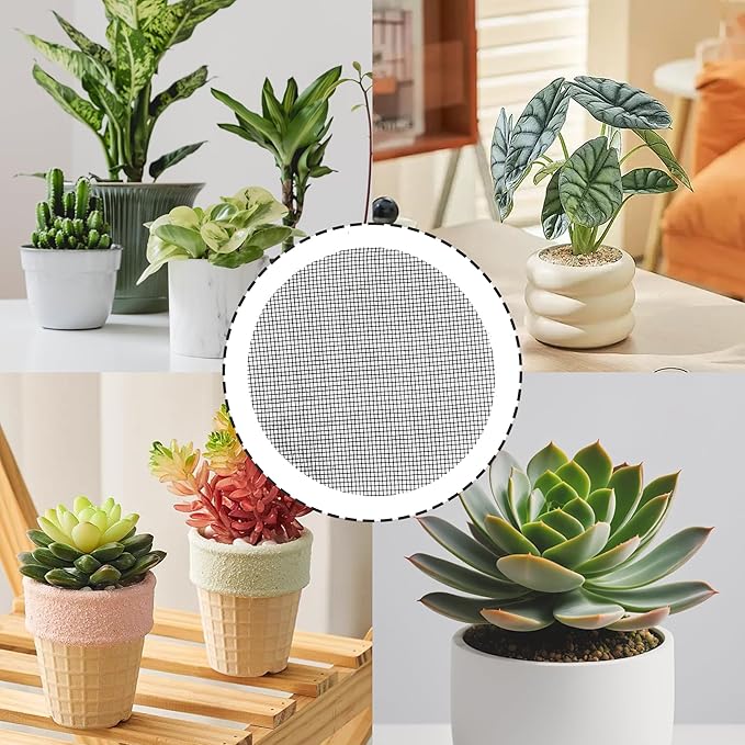 50PCS 4"/10cm Round Flower Pot Hole Mesh Pad, Plastic Plant Pot Mesh Hole Cover, Bonsai Bottom Grid Mat Pad for Garden Prevent Soil Loss